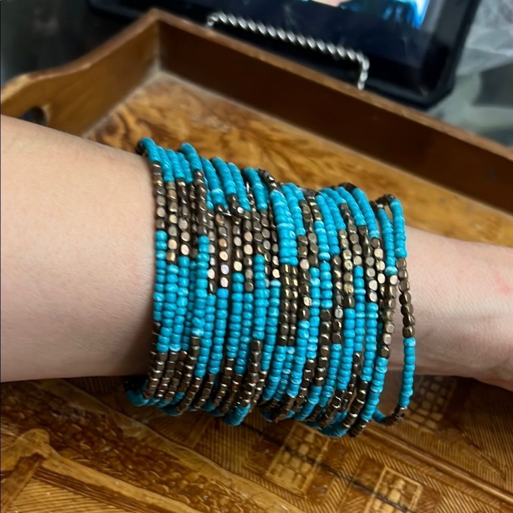 Turquoise and Brown Beaded Bracelet Set